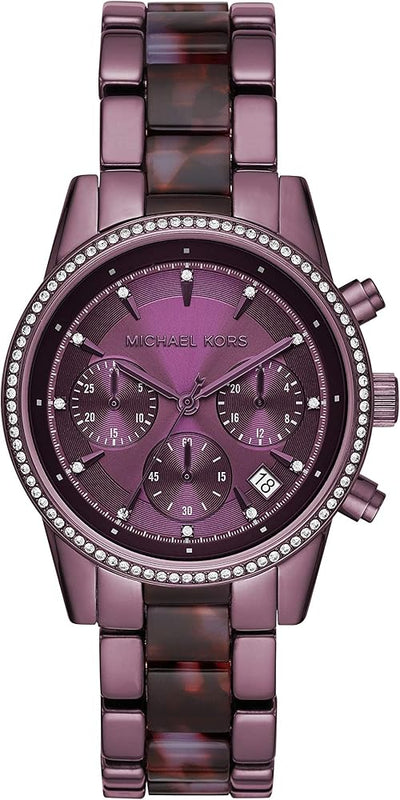 Michael Kors Ritz Chronograph Purple Dial Purple Steel Strap Watch For Women