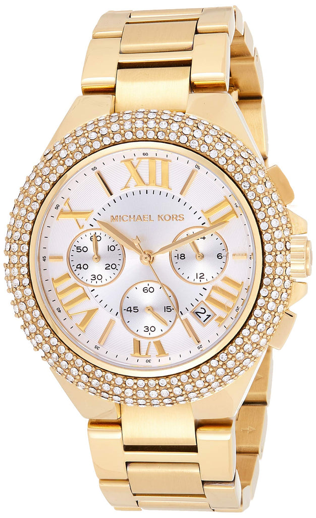 Michael Kors Camille Silver Diamonds Dial Gold Steel Strap Watch for Women - MK5756