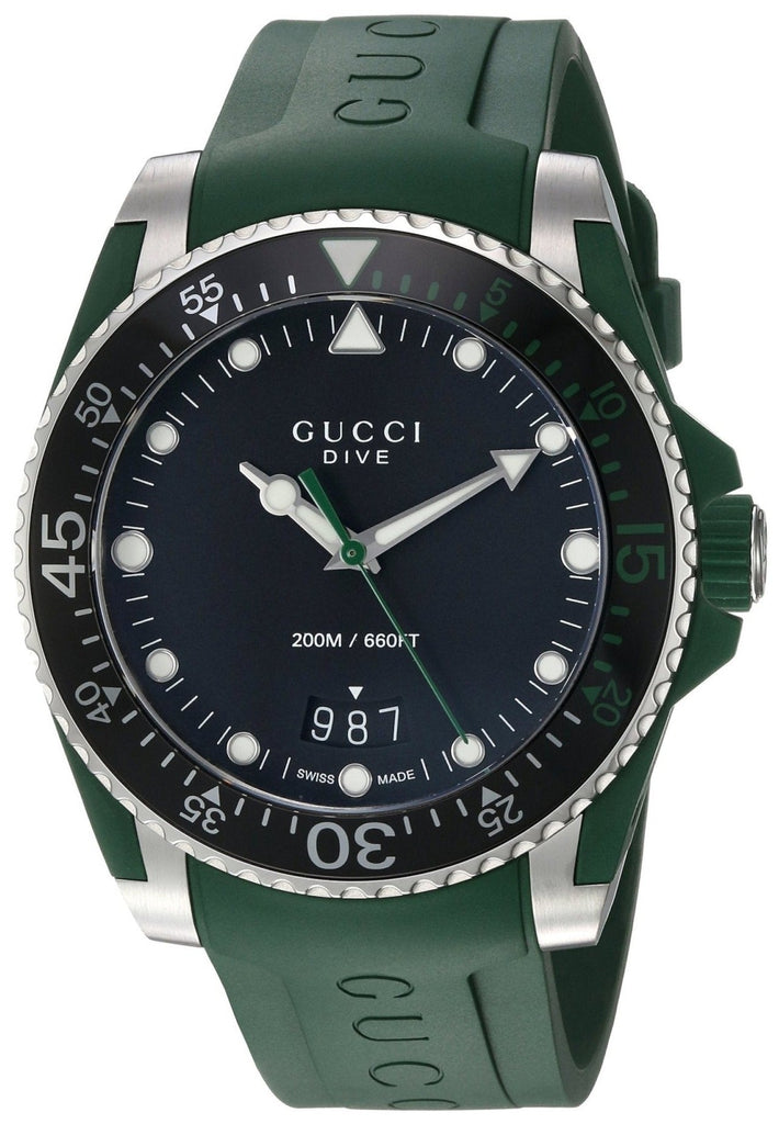 Gucci Dive Black Dial Green Rubber Strap Watch For Men