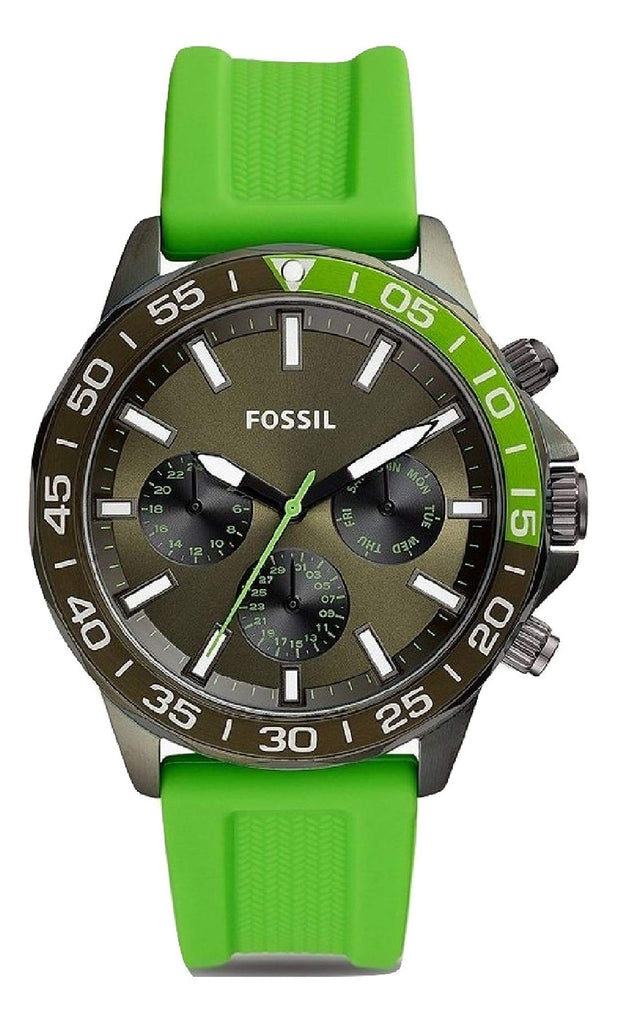 Fossil Bannon Chronograph Grey Dial Green Silicone Strap Watch for Men - BQ2501