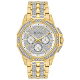 Bulova Crystal Collection Octova White Dial Gold Steel Strap Watch for Men - 98C126