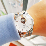 Tissot Tradition Powermatic 80 Open Heart Silver Dial Two Tone Steel Strap Jam Tangan Untuk Pria - T063.907.22.038.01