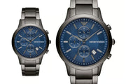 Emporio Armani Renato Chronograph Quartz Blue Dial Black Steel Strap Watch For Men - AR11215