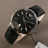 Emporio Armani Classic Quartz Black Dial Black Leather Strap Watch For Men - AR2429