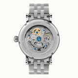 Fossil Boyfriend Automatic Skeleton Silver Dial Silver Steel Strap Watch for Women - ME3067