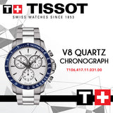 Tissot V8 Quartz T Sport Chronograph Jam Tangan Tali Baja Perak Dial Putih Untuk Pria - T106.417.11.031.00