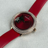 Swarovski Crystal Frost Red Dial Red Leather Strap Watch for Women - 5519226