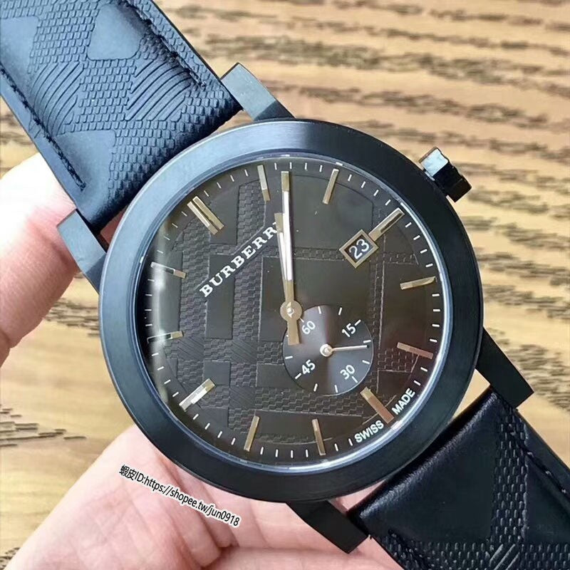 Burberry The City Black Dial Black Leather Strap Watch for Men - BU990