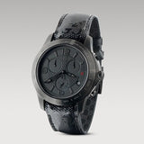 Gucci G Timeless Quartz Chronograph Black Dial Black Leather Strap Watch For Men - YA126244