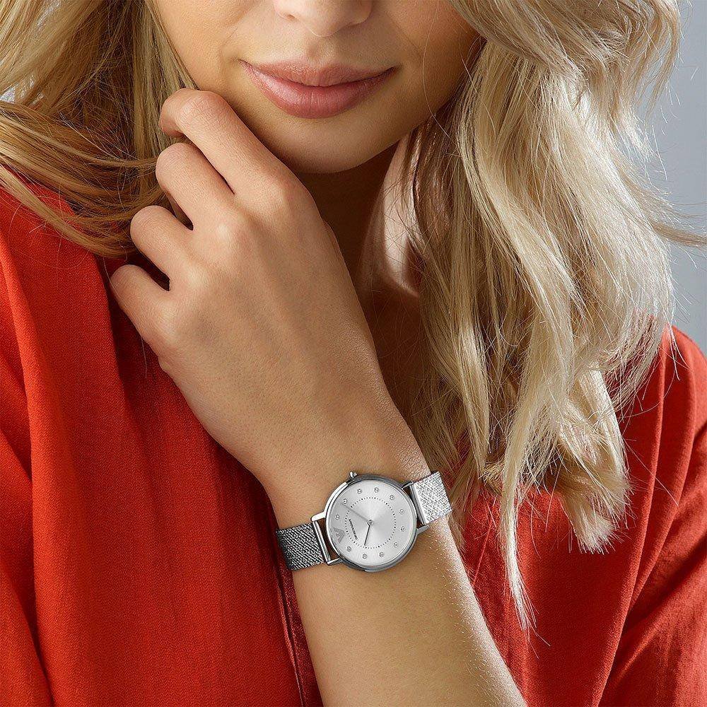 Emporio Armani Kappa Silver Dial Silver Mesh Bracelet Watch  display picture 2