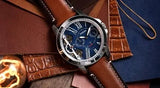 Fossil Grant Twist Multifunction Blue Dial Brown Leather Strap Watch for Men - ME1161