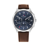 Tommy Hilfiger Asher Chrongraph Blue Dial Brown Leather Strap Watch For Men - 1791855