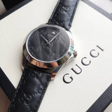 Gucci G Timeless Quartz Black Dial Black Leather Strap Watch For Men - YA1264031