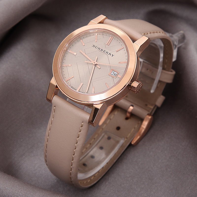 Burberry The City Beige Dial Beige Leather Strap Watch for Women display picture 1
