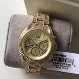 Michael Kors Mini Bradshaw Crystals Gold Dial Gold Steel Strap Watch For Women - MK6494