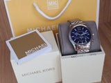 Michael Kors Lexington Chronograph Blue Dial Silver Steel Strap Watch for Men - MK8280