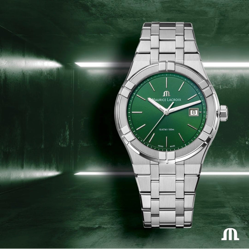 Maurice Lacroix Aikon Date Quartz Green Dial Silver Steel Strap 