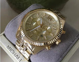 Michael Kors Lexington Chronograph Gold Dial Gold Steel Strap Watch For Men - MK8579