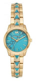 Michael Kors Petite Runway Mercer Blue Dial Gold Steel Strap Watch For Women - MK6673