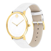 Movado 70th Anniversary Limited Edition White Dial White Leather Strap Watch For Women - 0607138