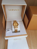Versace V-Motif Gold Dial Gold Steel Strap Watch for Women - VERE00618