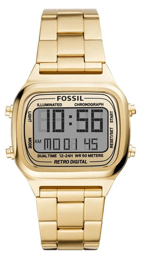 Fossil Retro Digital Gold Dial Gold Steel Strap Watch for Men - FS5843