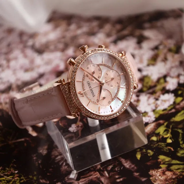 Swarovski Passage Chrono Pink Dial Pink Leather Strap Watch for Women