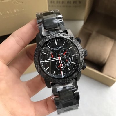 Burberry Sport Chronograph Black Dial Black Steel Strap Watch for Men