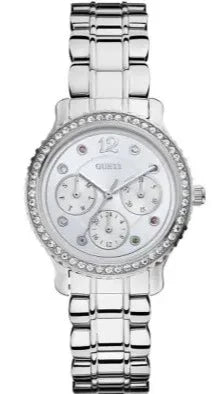 Guess Enchanting Diamonds Silver Dial Silver Steel Strap Watch for Women - W0305L1