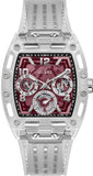 Guess Phoenix Quartz Burgundy Dial Transparent Silicone Strap Watch For Men - GW0499G9