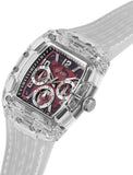 Guess Phoenix Quartz Burgundy Dial Transparent Silicone Strap Watch For Men - GW0499G9