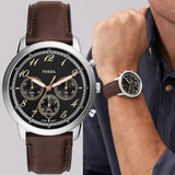 Fossil Neutra Chronograph Black Dial Brown Leather Strap Watch for Men - FS6024