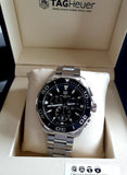 Tag Heuer Aquaracer Quartz Chronograph Black Dial Silver Steel Strap Jam Tangan untuk Pria - CAY111A.BA0927