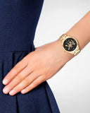 Michael Kors Runway Quartz Black Dial Gold Steel Strap Watch For Women - MK6682