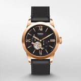 Fossil Townsman Automatic Black Dial Black Leather Strap Watch for Men - ME3170