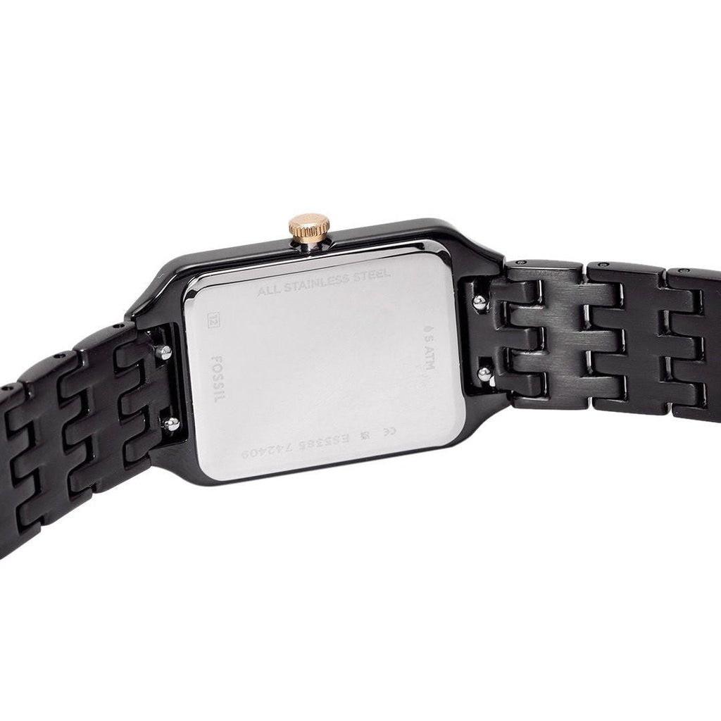 Es5385 Fossil Raquel Black Dial Black Metal Bracelet Watch for Women