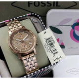 Fossil Boyfriend Chronograph Brown Dial Rose Gold Steel Strap Watch for Women - ES3494