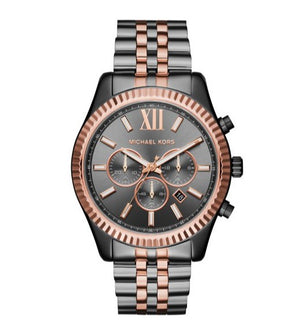 Michael Kors Lexington Chronograph Black Dial Two Tone Steel Strap Watch for Men - MK8561
