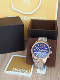 Michael Kors Lexington Blue Dial Two Tone Steel Strap Watch for Men - MK8412