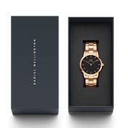 Daniel Wellington Iconic Link Black Dial Rose Gold Steel Strap Watch For Men - DW00100344