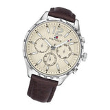 Tommy Hilfiger Gavin Chronograph White Dial Brown Leather Strap Watch for Men - 1791467