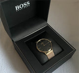 Hugo Boss Horizon Quartz Black Dial Gold Mesh Bracelet Watch For Men - HB1513735