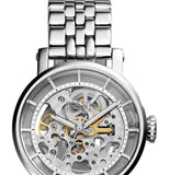 Fossil Boyfriend Automatic Skeleton Silver Dial Silver Steel Strap Watch for Women - ME3067