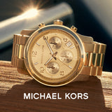 Michael Kors Runway Chronograph Gold Dial Gold Steel Strap Watch For Women - MK7323