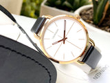 Calvin Klein Even White Dial Black Leather Strap Watch for Women - K7B236C6