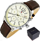 Tommy Hilfiger Gavin Chronograph White Dial Brown Leather Strap Watch for Men - 1791467