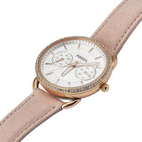 Fossil Tailor Quartz White Dial Pink Leather Strap Watch for Women - ES4393