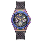 Guess Multifunction Analog Purple Dial Black Rubber Strap Watch For Women - GW0620L4