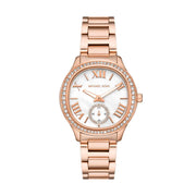 Michael Kors Sage Three-Hand Mother of Pearl White Dial Rose Gold Steel Strap Watch for Women - MK4806