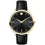 Movado Ultra Slim Black Dial Black Leather Strap Watch For Women - 0607091